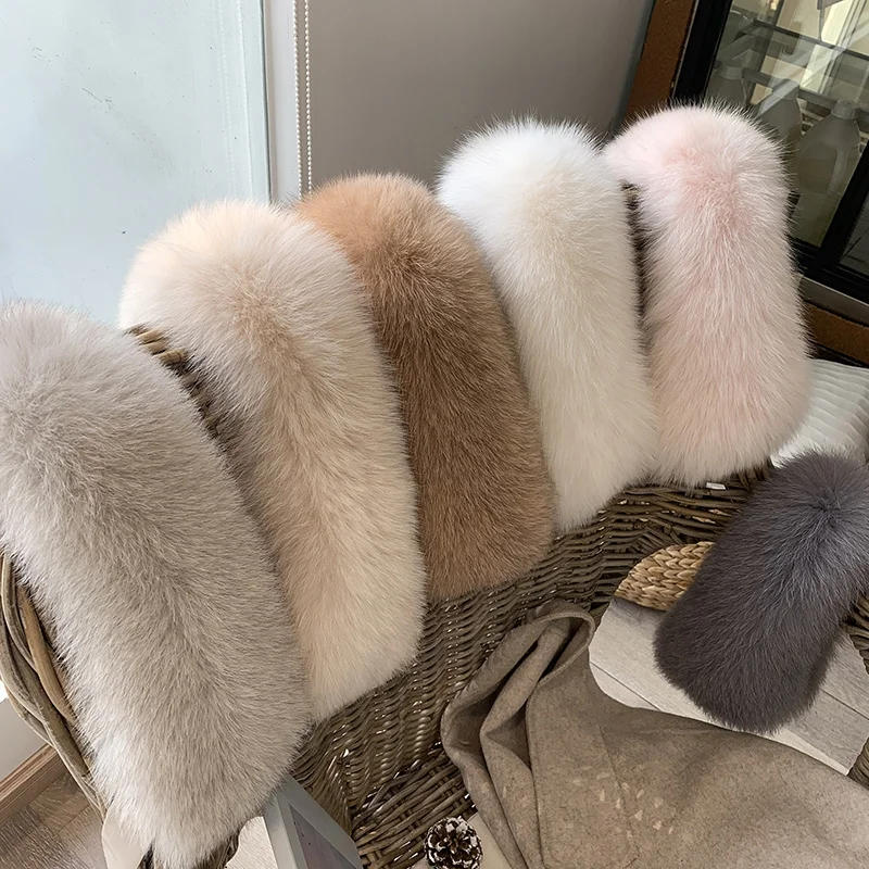 Real Fox Fur Collar With Ribbon Winter 100% Fur Scarf For Women Natural Fur Hoods For Coat Jacket Fashion Warm Multiple Color