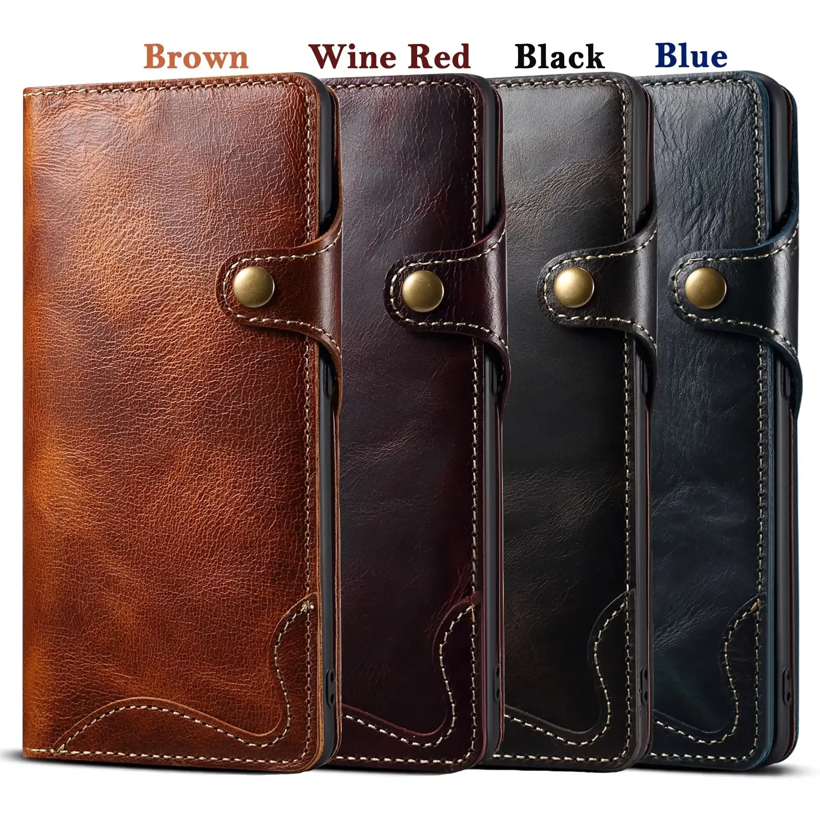 Luxury Genuine Leather Phone Cover for Samsung Galaxy S24 S23 S22 Ultra Plus Shockproof Wallet Case Handmade Cover