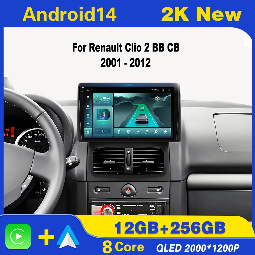

Android 14 Car Radio Carplay For Renault Clio 2 BB CB 2001 - 2012 Android Auto Screen Stereo Navigation GPS No 2din DVD 4G Wifi