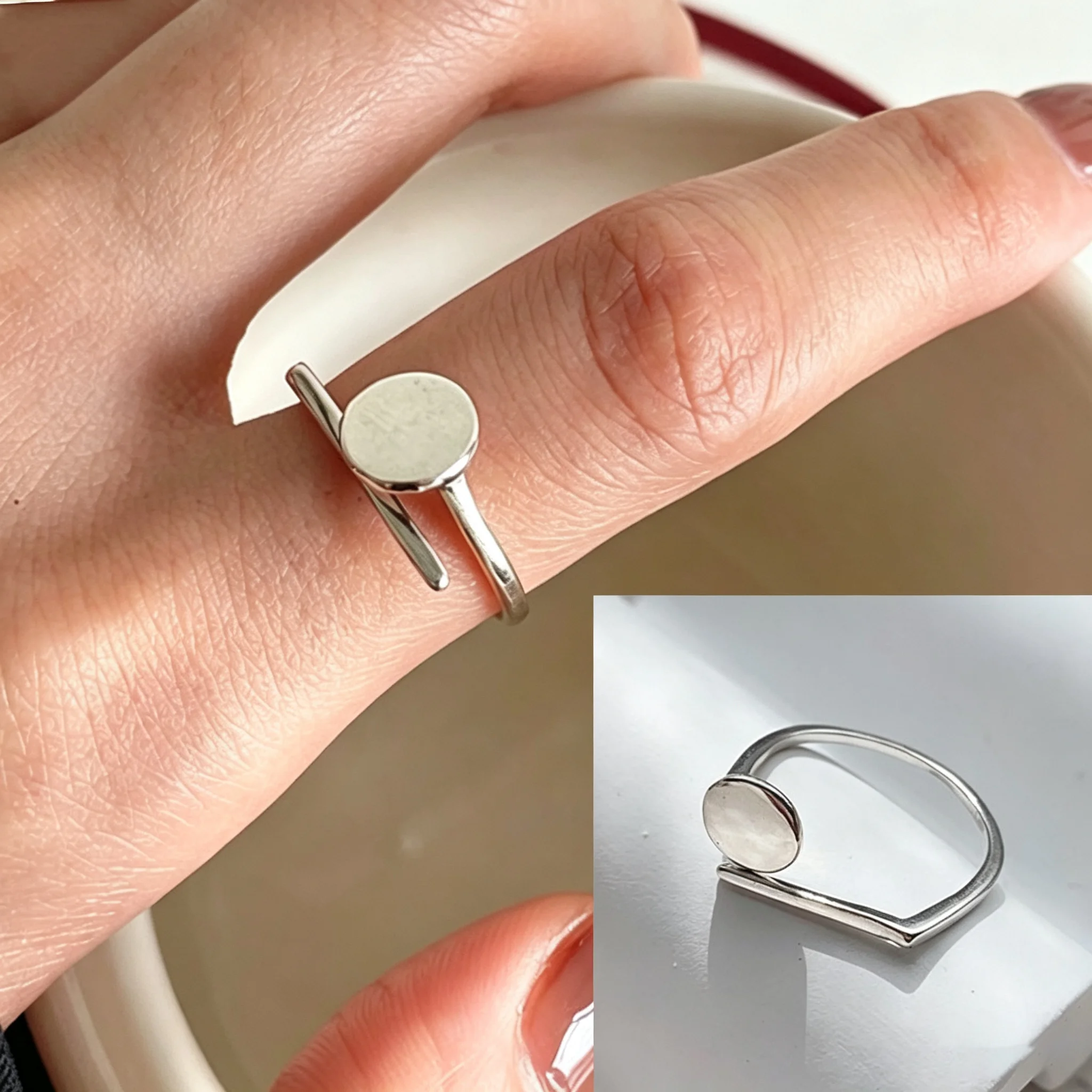 Women's 925 Sterling Silver Thick Double Layer Ring, Minimalist Gift