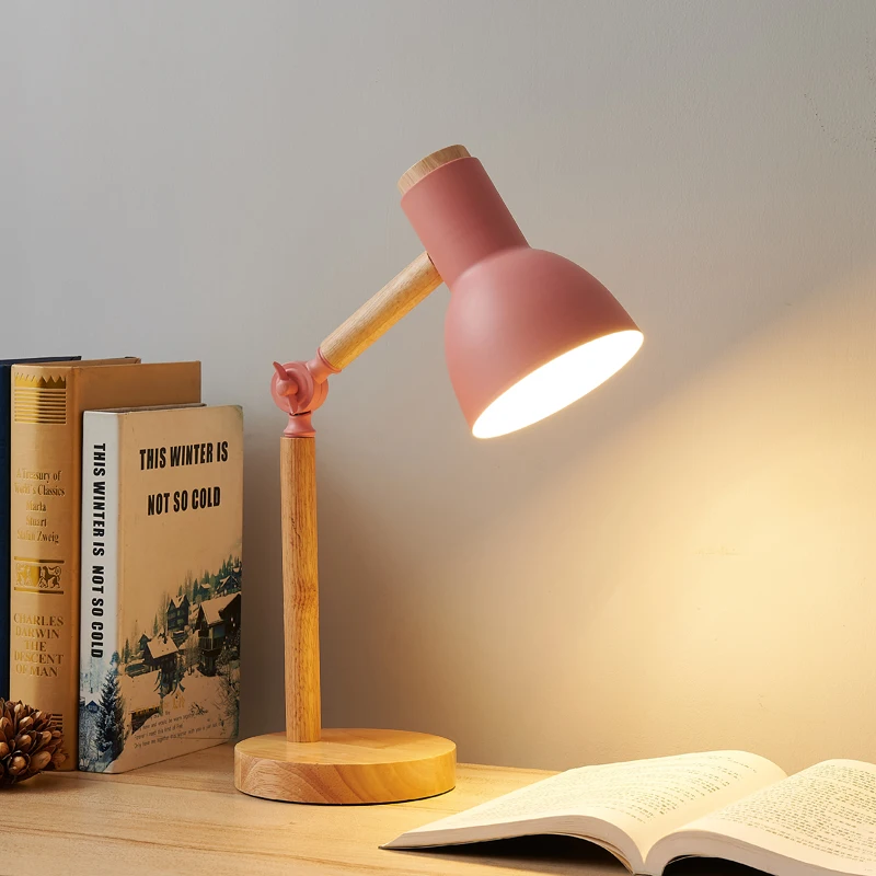 Creative Nordic Table Lamp Wooden Art LED Turn Head Simple Bedside Desk Light/Eye Protection Reading&Bedroom Study Lamp