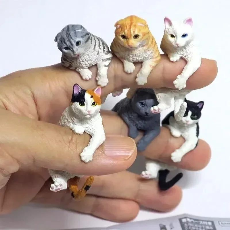 In Stock Japanese Genuine Cat Kawaii Cute Simulation Small Animal Action Figure Gashapon Toy on Fingertips