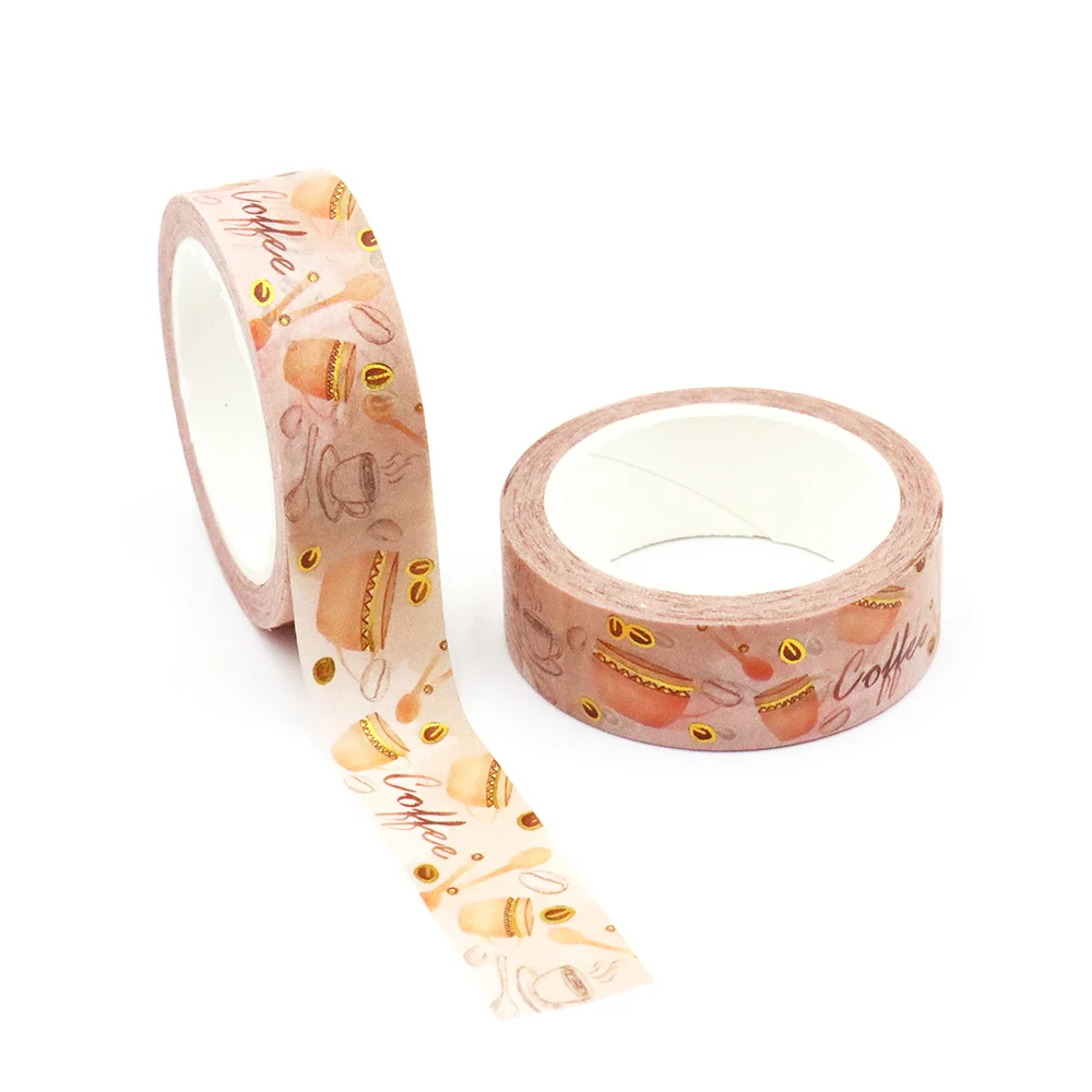 NEW 1PC 15mm x 10m Gold Foil Coffee Colourful tape Masking Adhesive Washi Tapes office supplies stationary tape stickers