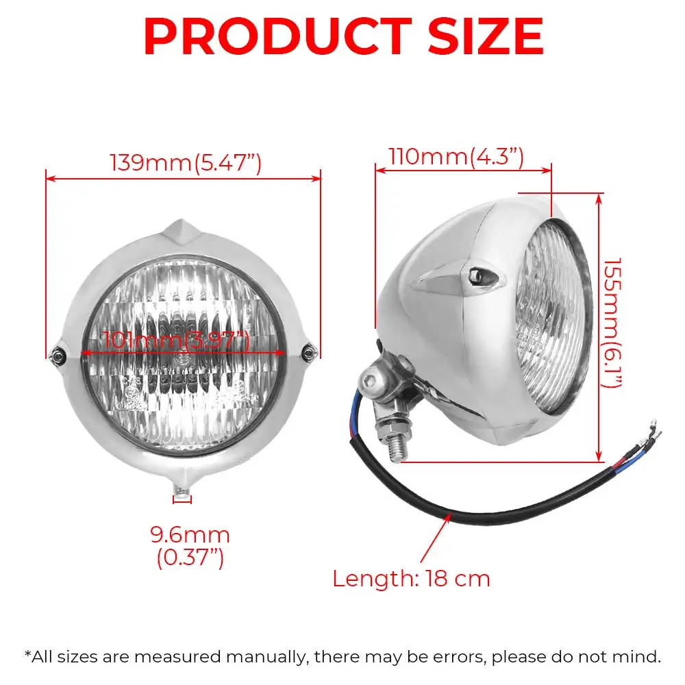Compatible With Harley choppers and bobbers 1 Pc Polished Vintage Bates Style Head Light Motorcycle Accessories