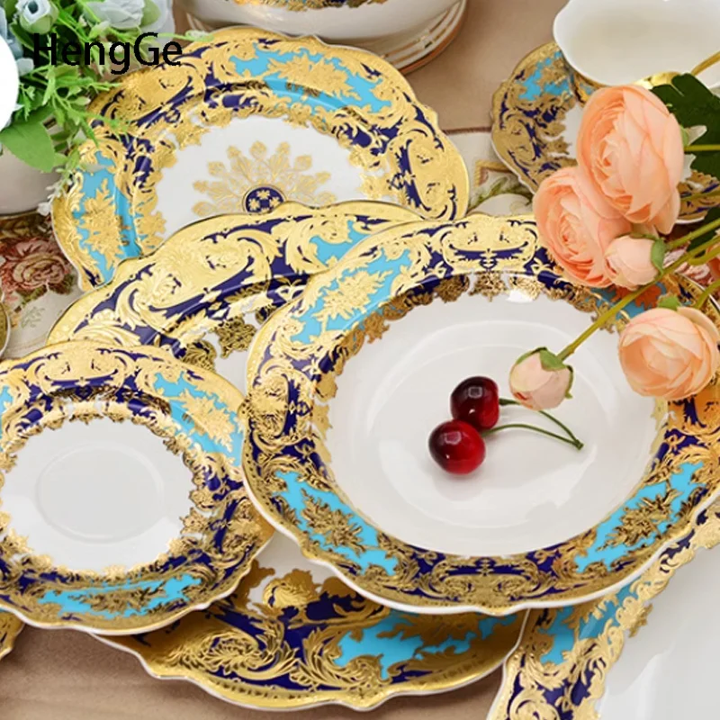 Light Luxury Ceramic Plate High End Golden Pattern Relief Western Style Steak Dining Plates Restaurant Tableware Soup Plate image 3