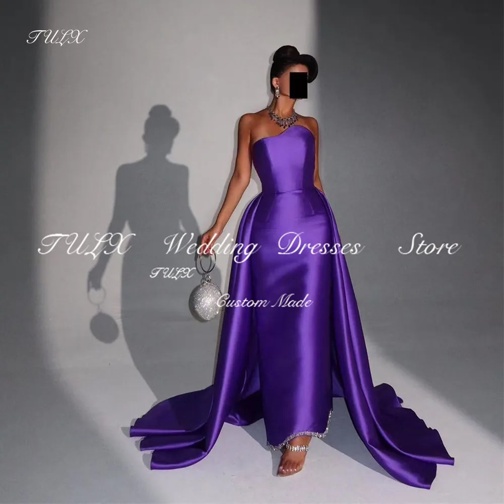 

TULX Elegant Said Dubai Party Dress Purple Beading Strapless Evening Dress Long with Overskirt for Women Formal Gown Customized