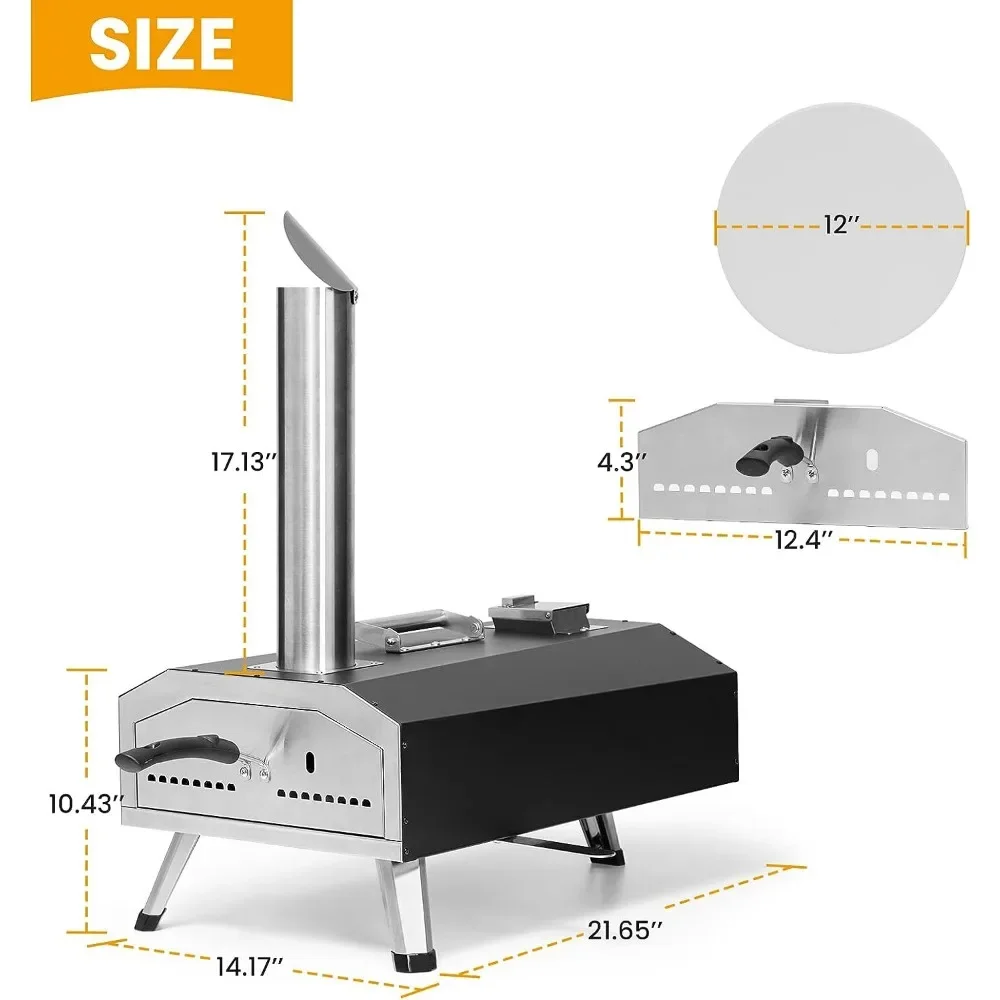 Pizza Oven 2-in-1 Wood Fired & Gas Fired Dough Knife Kitchen Measuring Scales Outdoor Pizza Maker With Rotatable 12