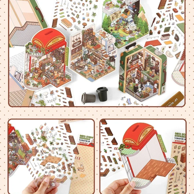 Landscaping Sticker 3D Miniature Scene Coffee Mountain Collage Stickers Kawaii Gift For