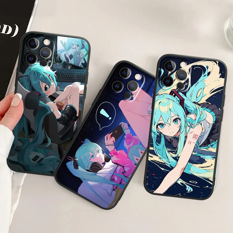 Amine H-Hatsunes Miku girls For APPLE iPhone 15 14 13 12 11 XS XR X 8 7 6 6S Pro Max Plus Mini Black Phone Case Soft Cover