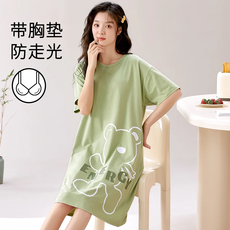 2Pcs/set Cotton Short-sleeved Pineapple Nightdress Summer women's pajamas Young Girl student nightgown night dress women