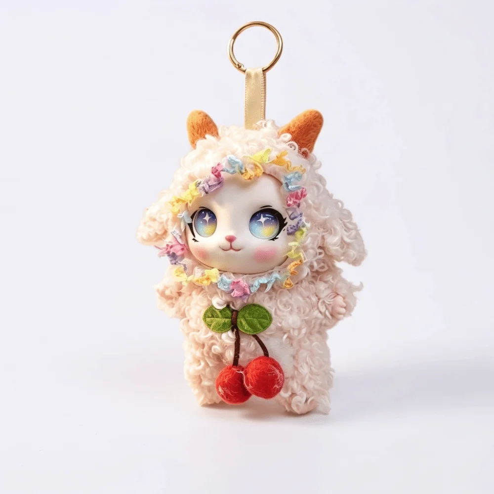 Curly Hair Big Ear Curly Hair Rabbit Big Ear Vinyl Rabbit Keychain Cute Miniature Figure Rabbit Keyring Desktop Decor
