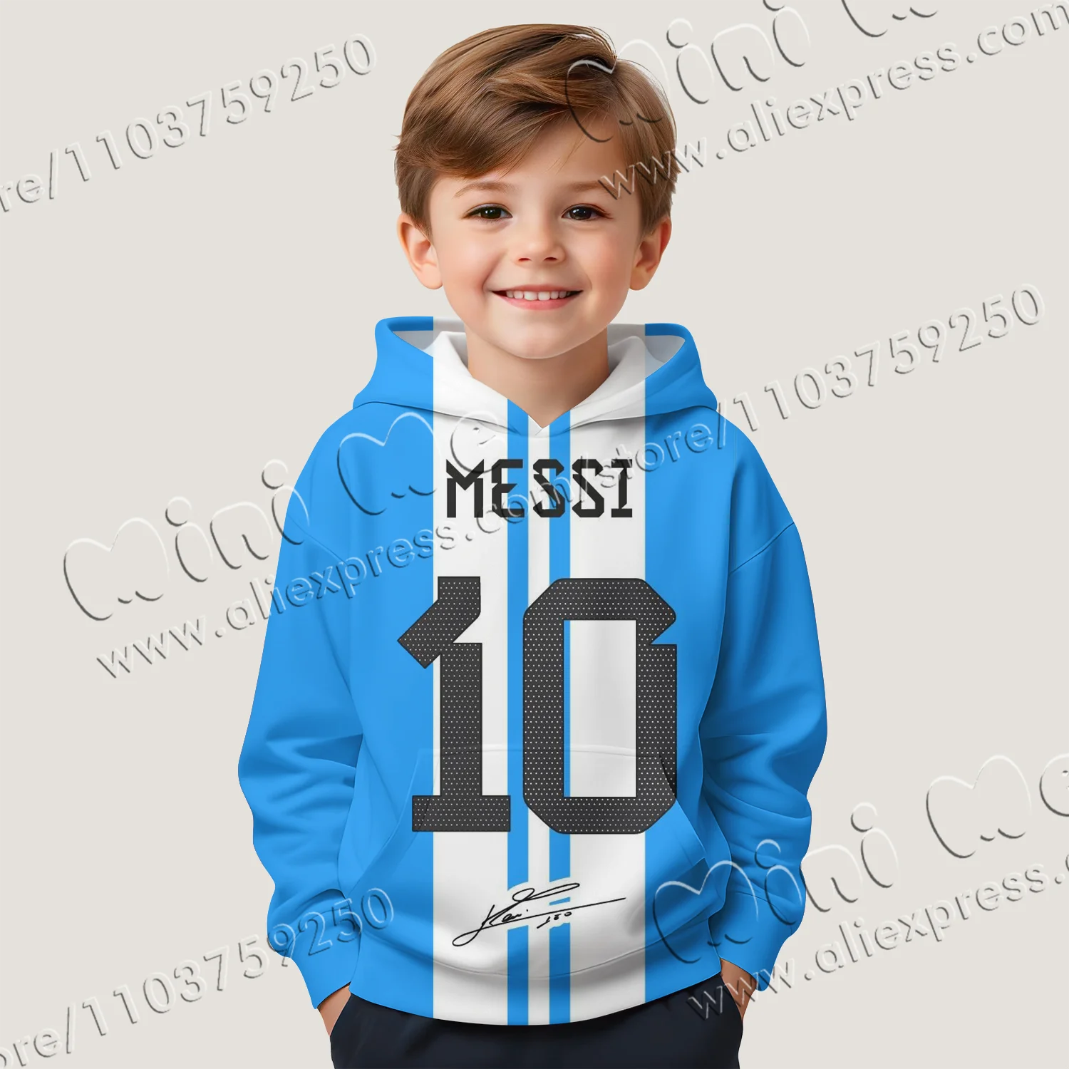 Spring and Autumn New Hot Selling 3D Printed Messi Argentina Hoodie Children's and Boys' Casual Street Top 4-14 Children's Daily