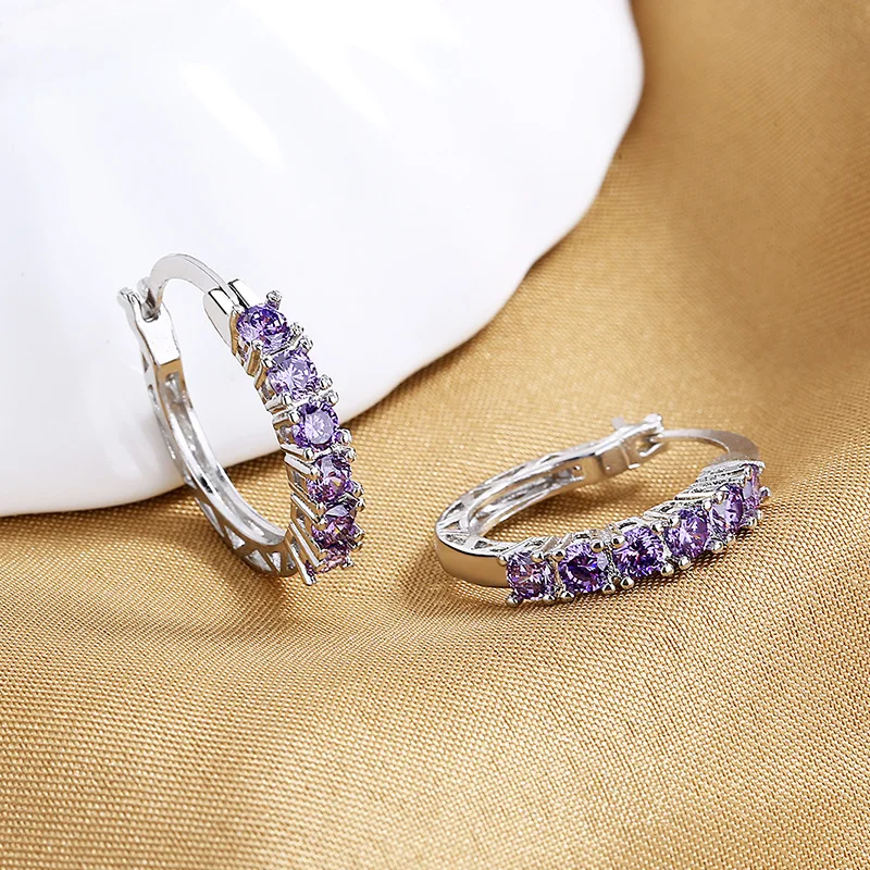 HuiSept Women Earrings 925 Silver Jewelry with Amethyst Gemstone Drop Earrings for Wedding Party Gifts Accessories Wholesale