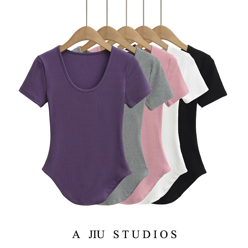 

Slim Fit ort Sve U-Ne футболка женская летняя эластичная подтягивающая сексуальная базовая футболка irt Street Sle Pure Color