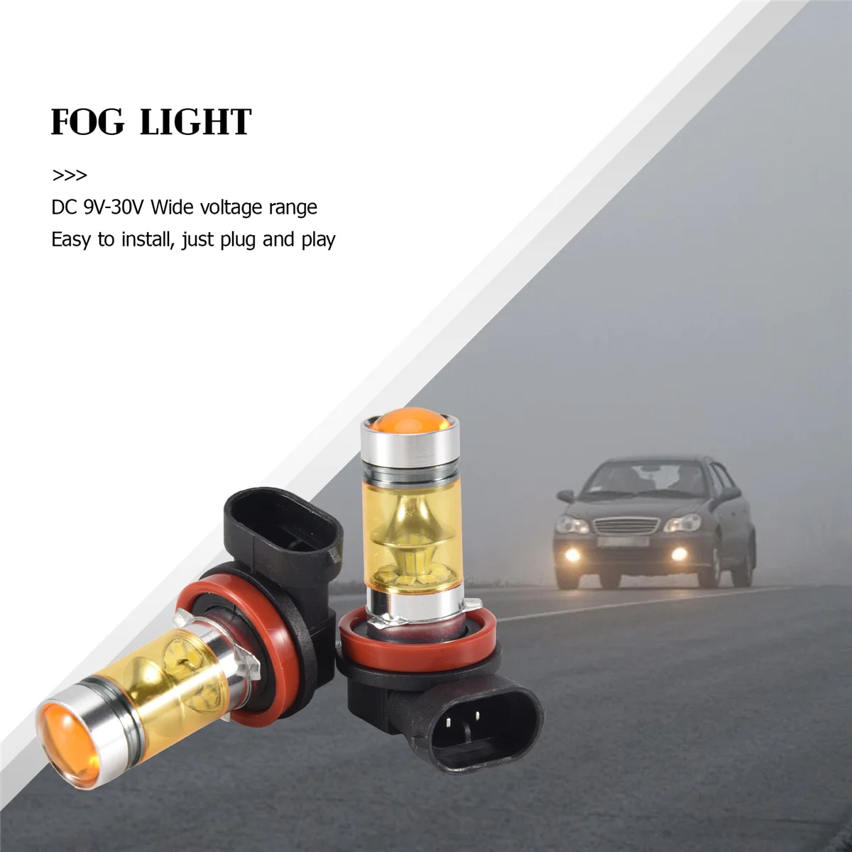 2 X High Power Led Lights 100W H8 H11 Yellow Fog Light 2828 20Led Headlight Lamp