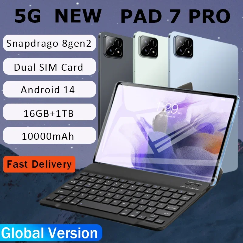 

New Pad 7 Pro 5G Tablet 11-inch Snapdrago 8gen2 HD 4K Android 14 22GB+1028GB 10000mAh Dual SIM Dual Standby WiFi Bluetooth 2024