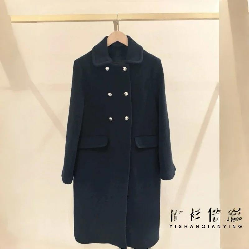 

Длинное шерстяное пальто для женщин с двубортным воротником-стойкой золотистого цвета, прямого кроя, в французском стиле, эксклюзивно онлайн.