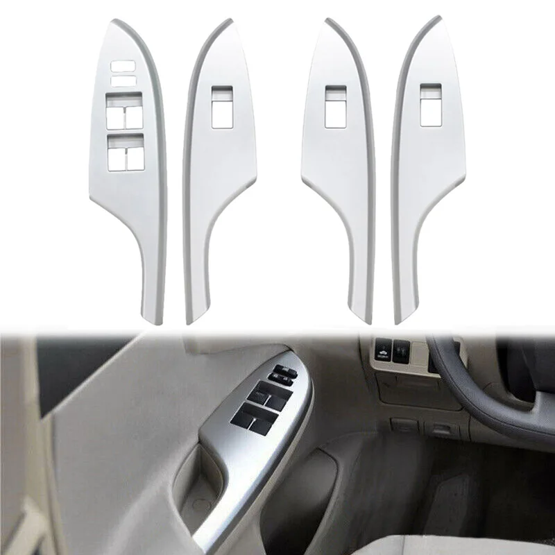 4Pcs/Set Fit For Toyota Corolla 2009 2010 2011 2012 2013 Facelift Front Window Lift Control Switch Bezel Trim Panel Cover Sliver