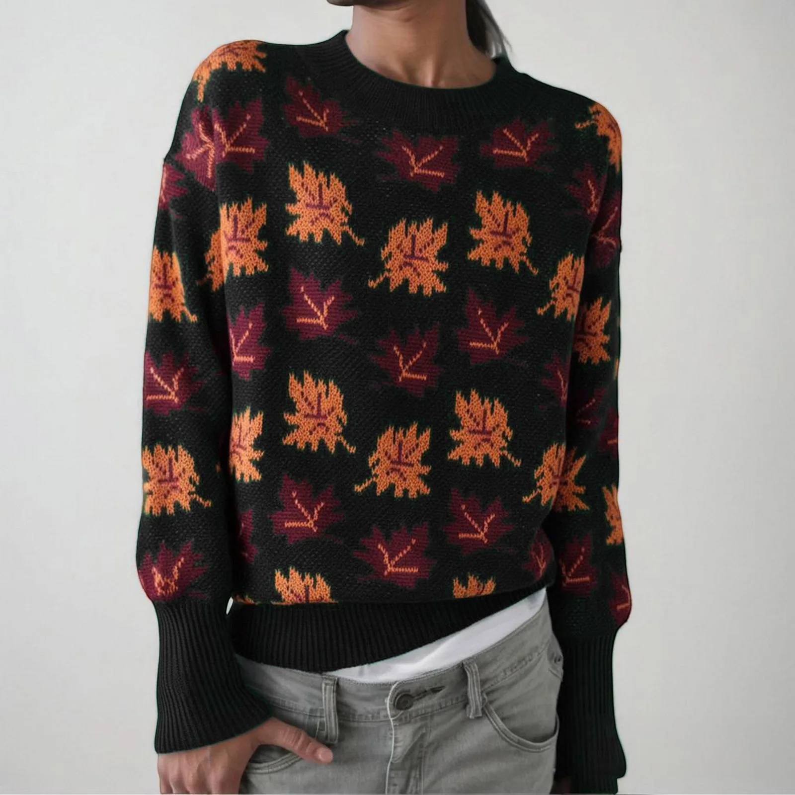 بلوفر جديد للنساء سترات محبوكة مطبوعة غير رسمية بأكمام طويلة ورقبة دائرية سترة خريفية ملابس شتوية للسيدات svître femenskie