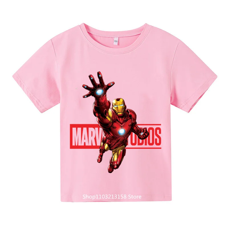 

2024 Summer Fashion Kids Superhero Iron Man Short Sleeve Student Boys Girls Kids T-shirt Summer Short Sleeve Kids Top