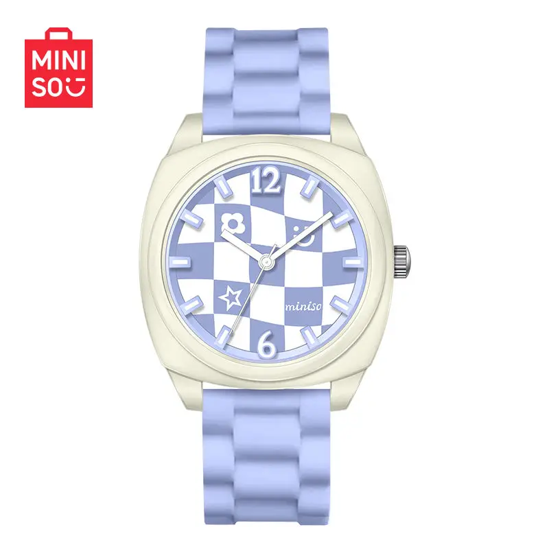 Miniso Checkerboard Student Quartz Watch Dopamine Macaron Color Scheme Trend Versatile