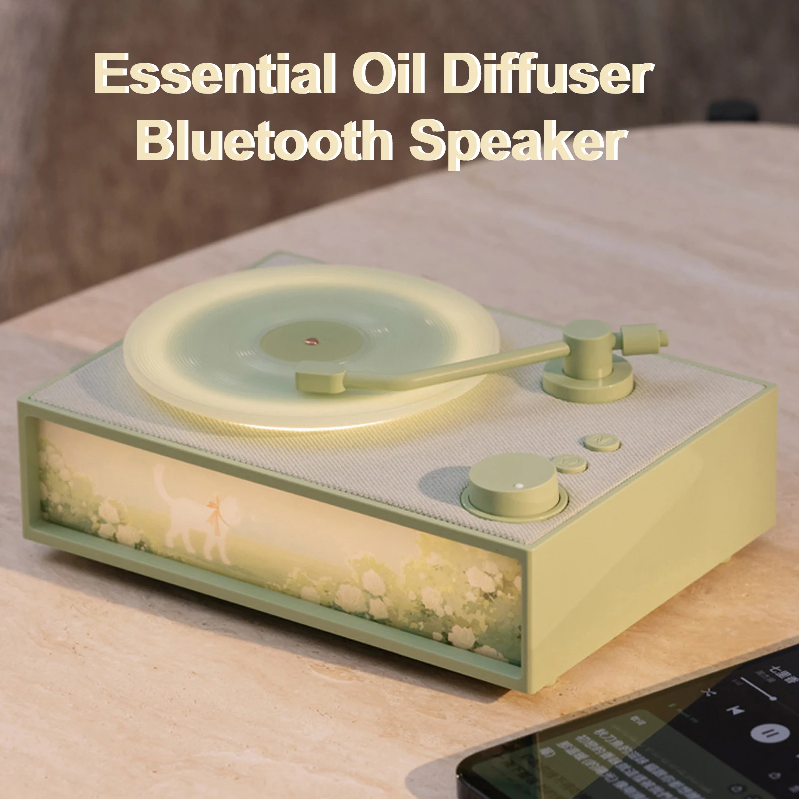 

Aroma Diffuser Retro Vintage Vinyl Player Bluetooth Speaker With Illustration Light Sleep Aid Turntable Portable Speaker Altavoz