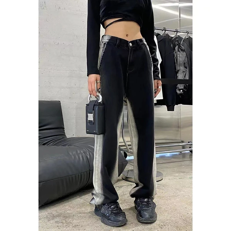 New Streetwear Fashion Patchwork Grunge Wide Jeans Pants Women Y2K Clothes Hip Hop Straight Denim Trousers Women