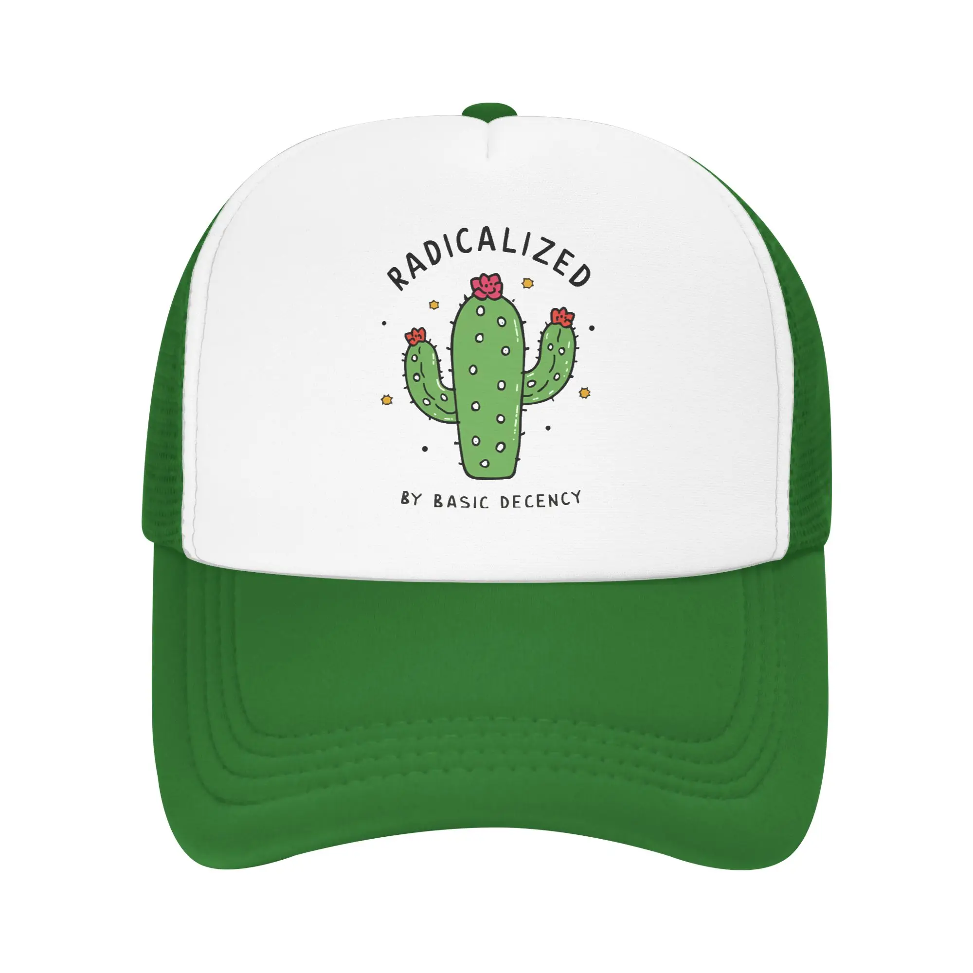 Radicalized by Basic Decency Trucker Hat Human Rights Hat Sun Caps Fishing Hat Adjustable Polyester Mesh Baseball Caps Summer