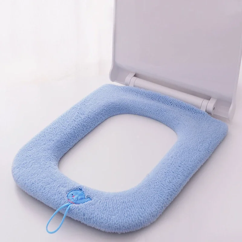 Plush Toilet Seat Cover Warm Home Room Cushion Simple Solid Color Toilet  Square Gourd-shaped Dust-proof Bathroom Decoration