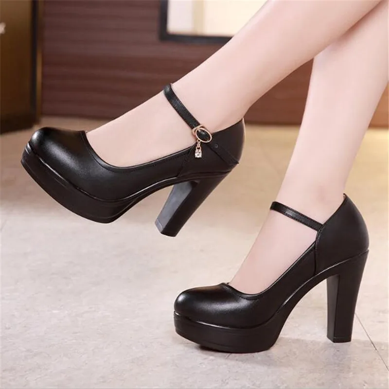 Block Heel Platform Pumps Women Shoes Black High Heels Shoes Ladies Elegant Office Shoes White Red Wedding Party Shoes Size33-43