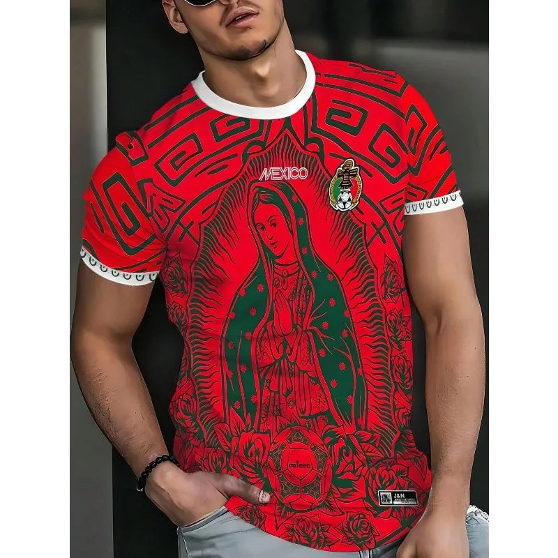 2026 Sacred Figure Floral Print Soccer Jersey Sport Badge Graphic Athletic Top Breathable for Football Fans Daily Casual Wear
