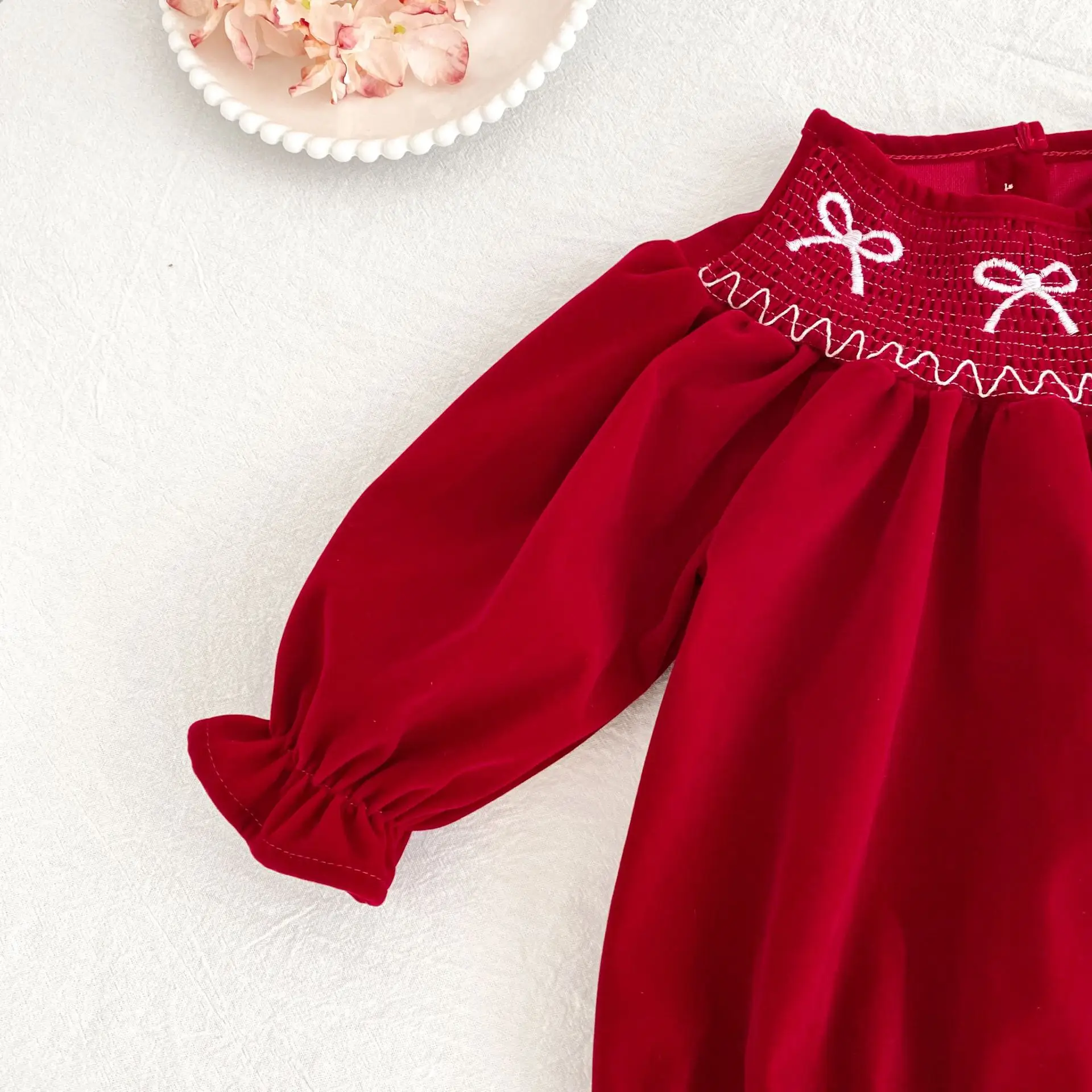 Weihnachts-Mädchenkleidung Schwester-Outfit Rotes Langarm A-Linien-Kleid & Baby-Strampler für Mädchen Herbst für Kleinkinder & Kinder – Detail 10