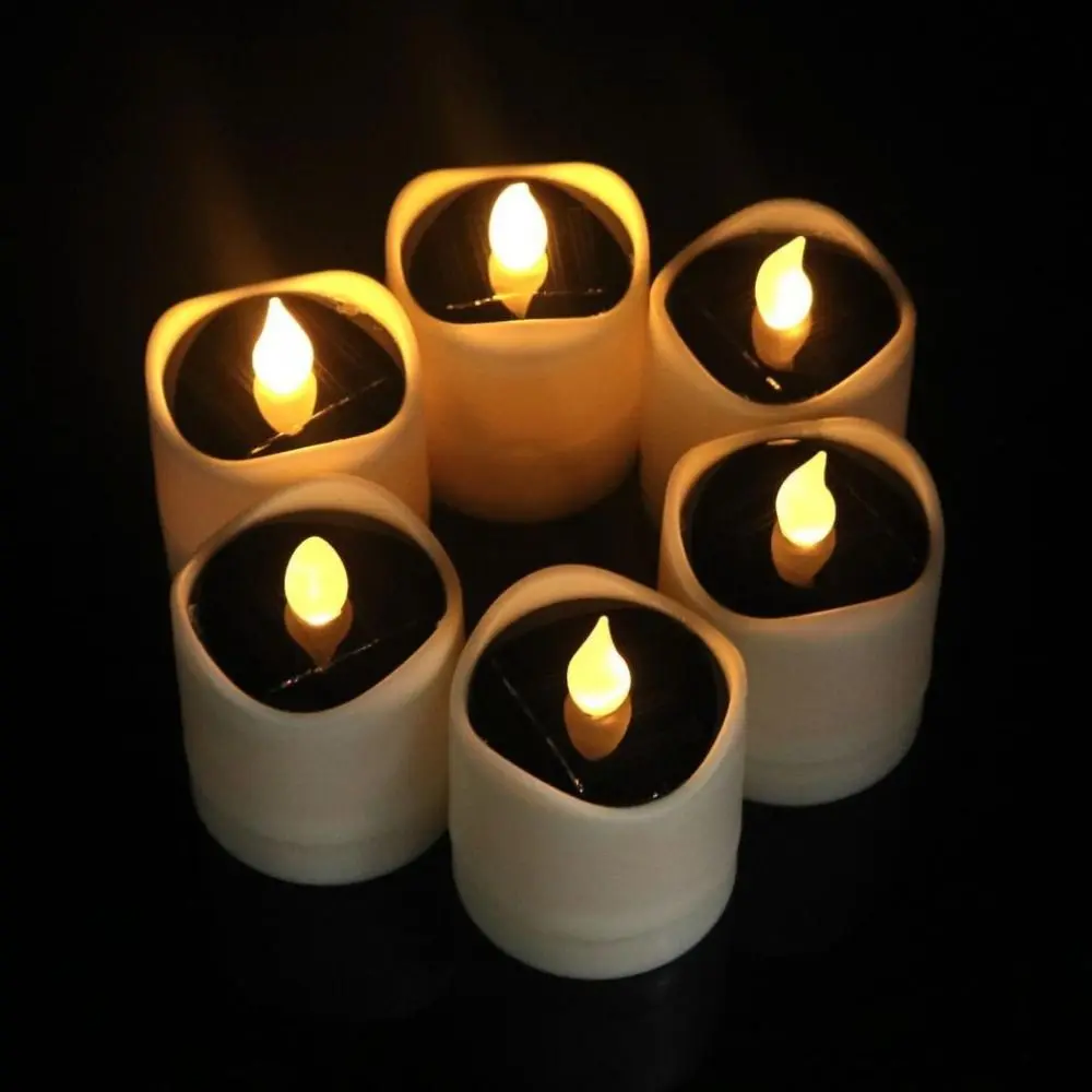 

6pcs Waterproof Solar Tea Lights Romantic Flickering Terrace Lamp Warm Light Simulation Flameless LED Candle Lamp Holiday Decor