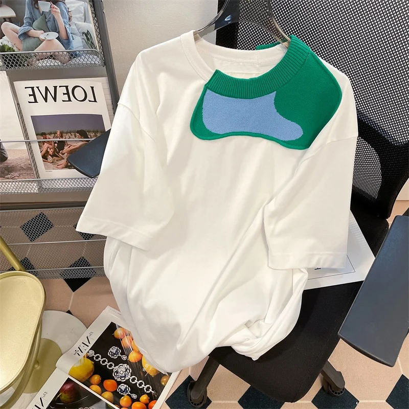 

Sweet And Cool Japanese Sle Ins Sli Couple Color Blo ort Sve Knitted Loose Top for Men And Women Summer Casual T...