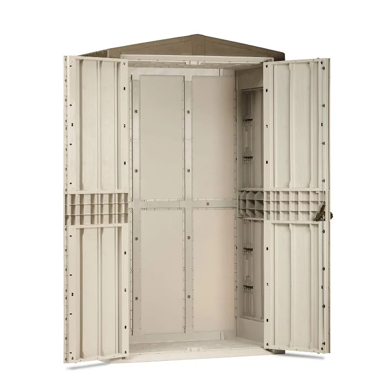 76 Cubic Foot Weatherproof Lockable Plastic Outdoor Storage Shed Cabinet for Tools and Patio Accessories, Taupe Gray/Brown