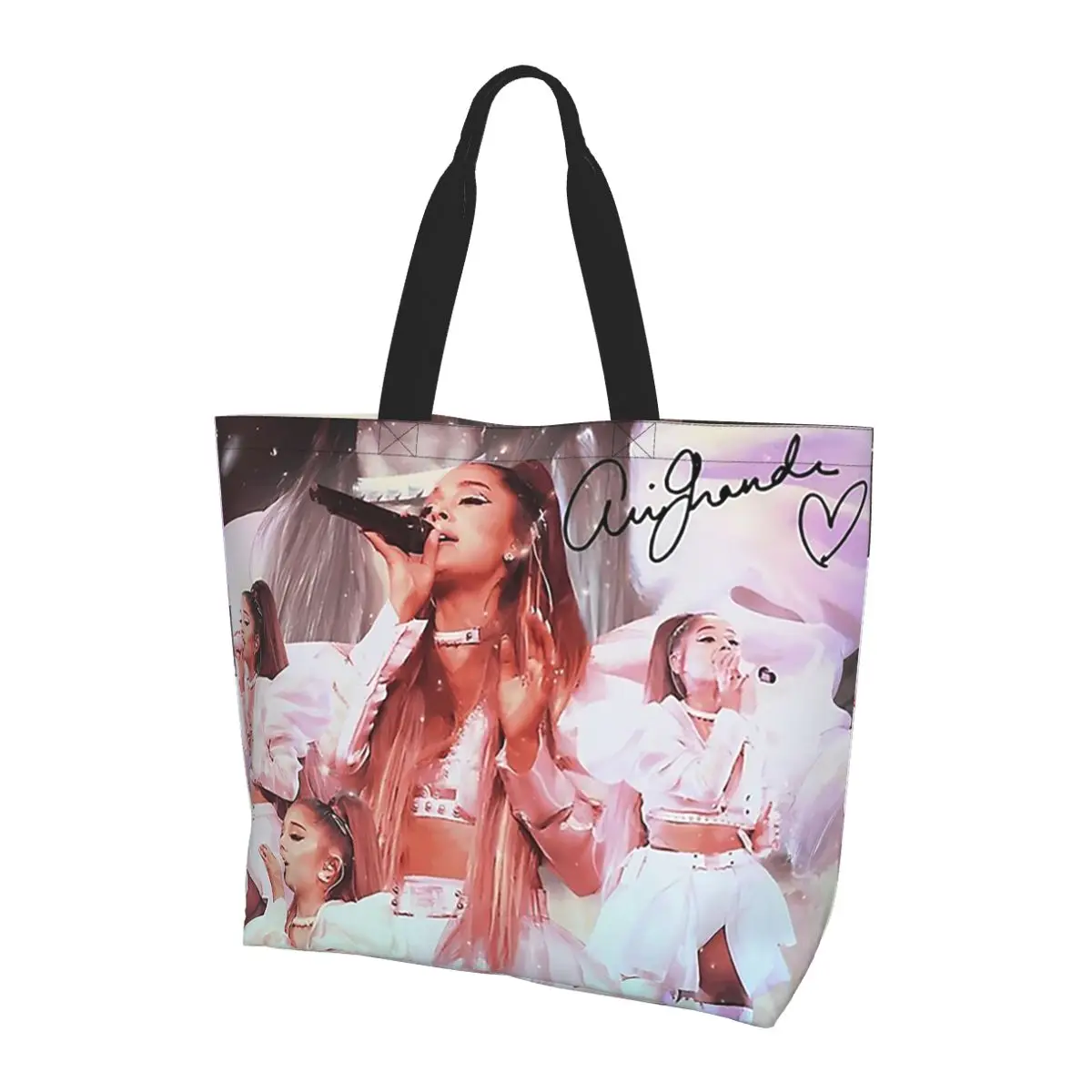 Vintage Pop Music Ariana Grande Shopping Tote Bag Canvas Large Capacity Shoulder Bags Shopper Grocery Handbag for Women
