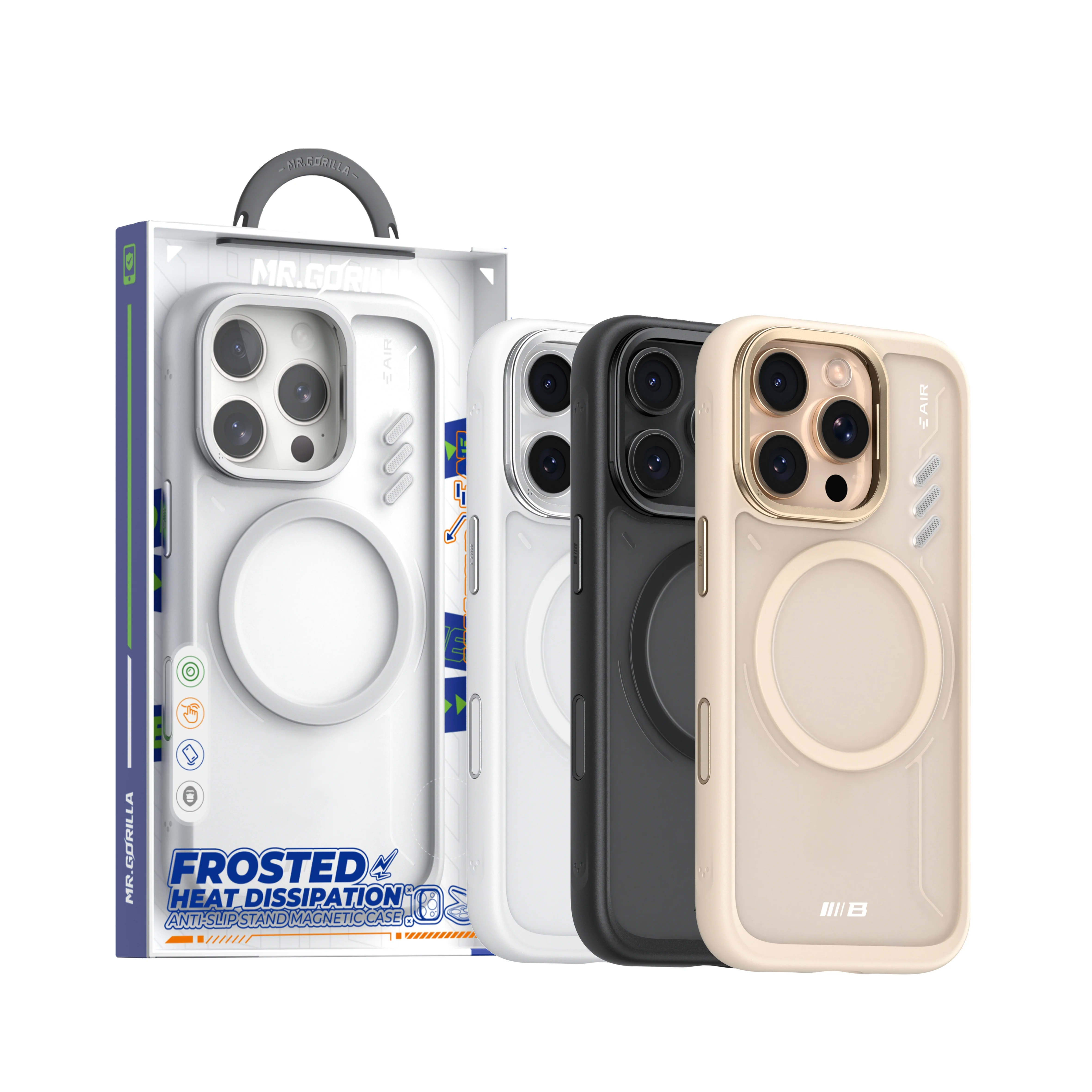 

2025 New Trending Item BLUEO Frosted Heat Dissipation Anti-Slip Stand Magnetic Case for iPhone 16 Pro Max