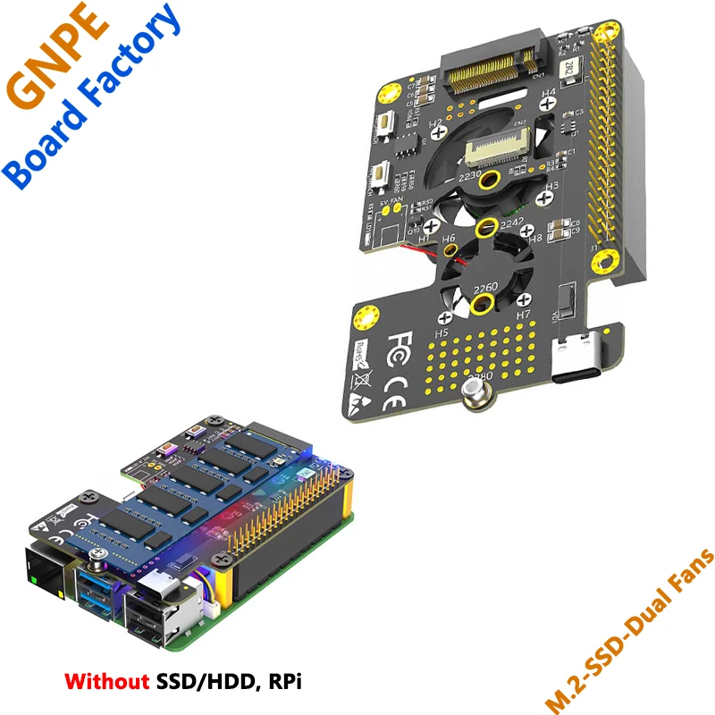 

Raspberry PI 5 PCIE to M.2 NVMe SSD 2280 SSD with dual fan 3in1 expansion board