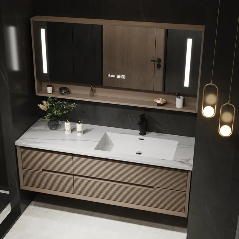 Intelligent Bathroom Vanity Seamless Stone Slab Ceramic Basin for a Modern Streamlined Look Sleek Bathroom Furniture Set With