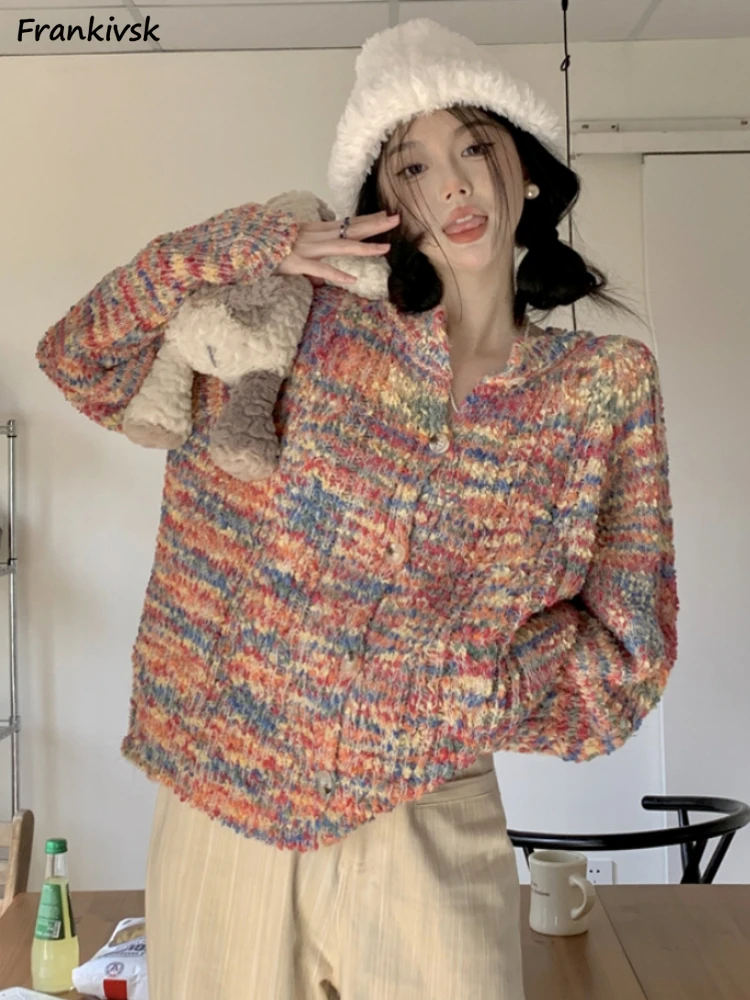 

Lovely Cardigan Women Colorful Girlish Chic Baggy V-Neck Autumn College Ins Versatile Leisure Comfortable Korean Style Popular