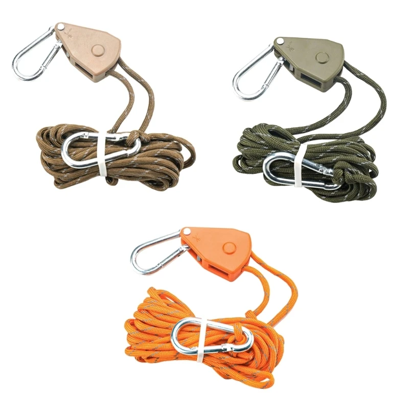 yunyun Outdoor Gardening Fixtures Ratchet Camping Tent Hook Tent Pulley Rope Hanger Grow Light Hanger with Carabiner Adjustable