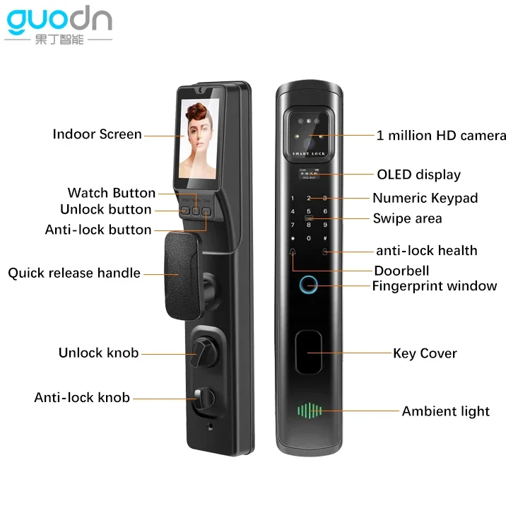 Source Lock Factory Dedicated To OEM/ODM Face Recognition Wifi Code Security Fingerprint Tuya 3D Camera Smart Door Lock