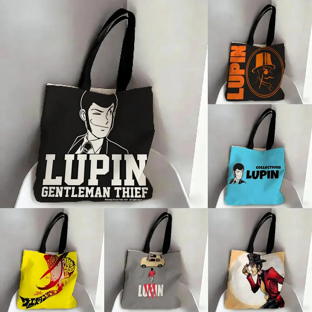 Bolsas de almacenamiento, bolso de mano, bolso de hombro para viaje, playa, verano, bolsa de compras reutilizable, bolsa de compras con dibujos animados de Arsène Lupin el tercero 1
