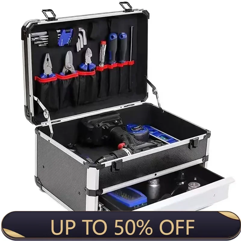 Aluminum Alloy Tool Box Portable Multi-functional Hard Case Organizer Tool Storage Case Household Hardware Equipment Toolbox