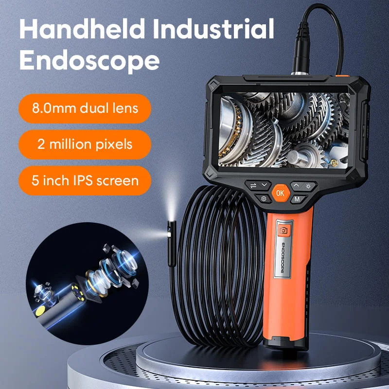 8mm dual lens 5m Portable Industrial 8mm Rigid 5.0Inch IPS Screen 1080P Borescope Pipe Camera Endoscope Inspection Camera