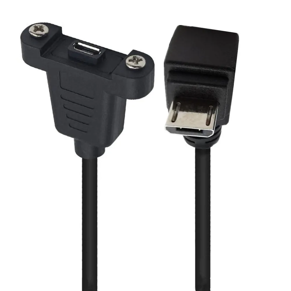 90 Degree Right Angle Micro USB Male to Micro USB Female Power Extension Panel Mount Type Cable with Screws for Data & Charge