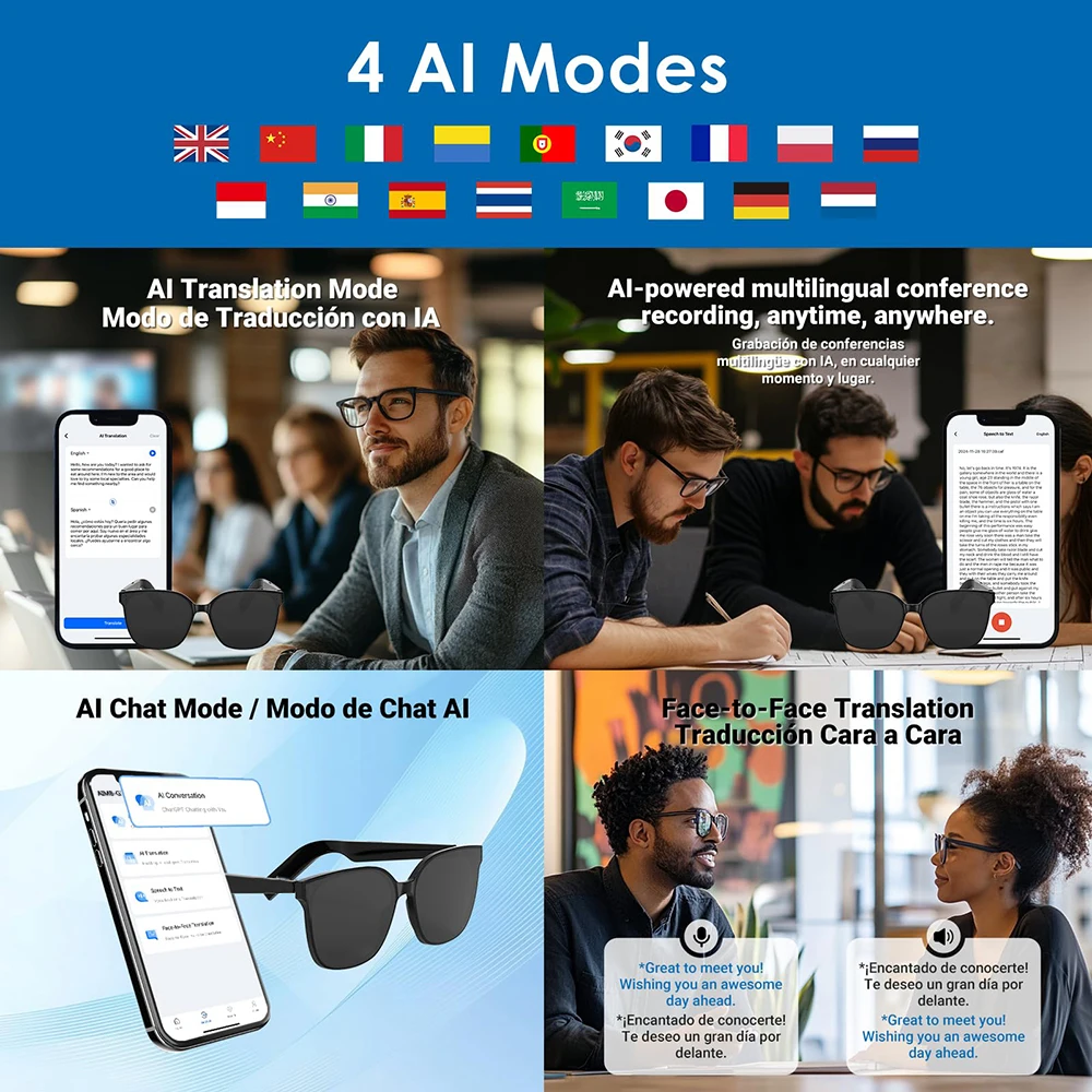 Умные очки с искусственным интеллектом, Bluetooth-вызов, музыка, голосовой помощник, управление камерой, видеозапись, идентификация объекта, умные солнцезащитные очки