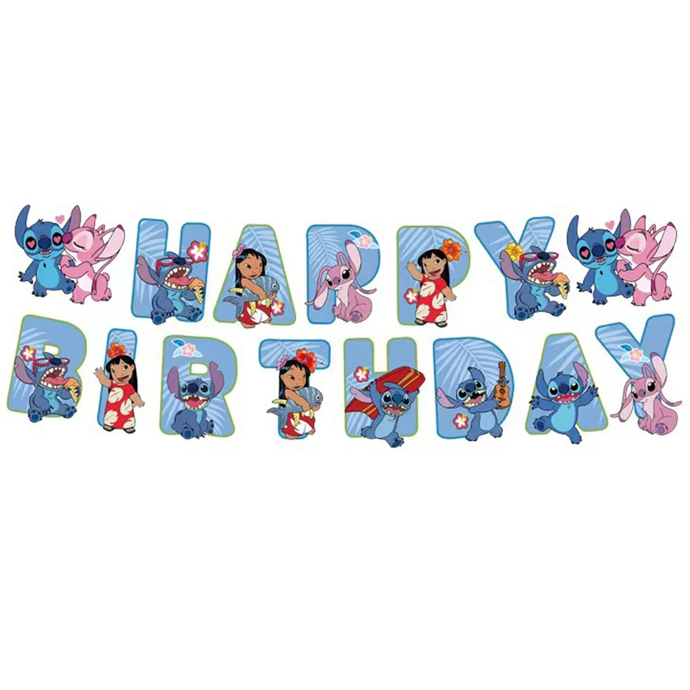 1 Satz/los Lilo Stitch Thema Bunting Alles Gute Zum Geburtstag Flaggen Dekorationen Hängen Banner Baby Dusche Veranstaltungen Party Supplies