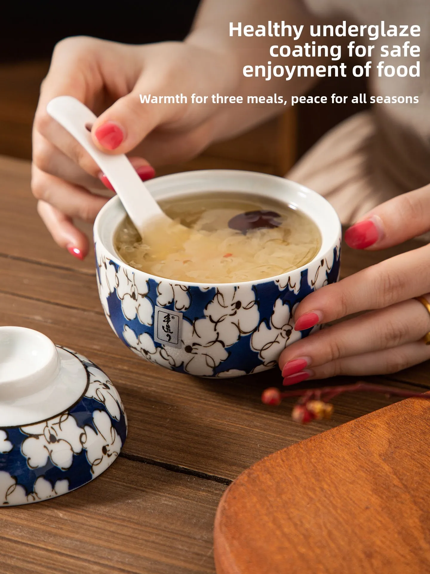 

Cerc Soup Bowl with Lid for Steng Egg Pudding Bird's Nest Slow Cooker Water Separation Steng round Bowl Household