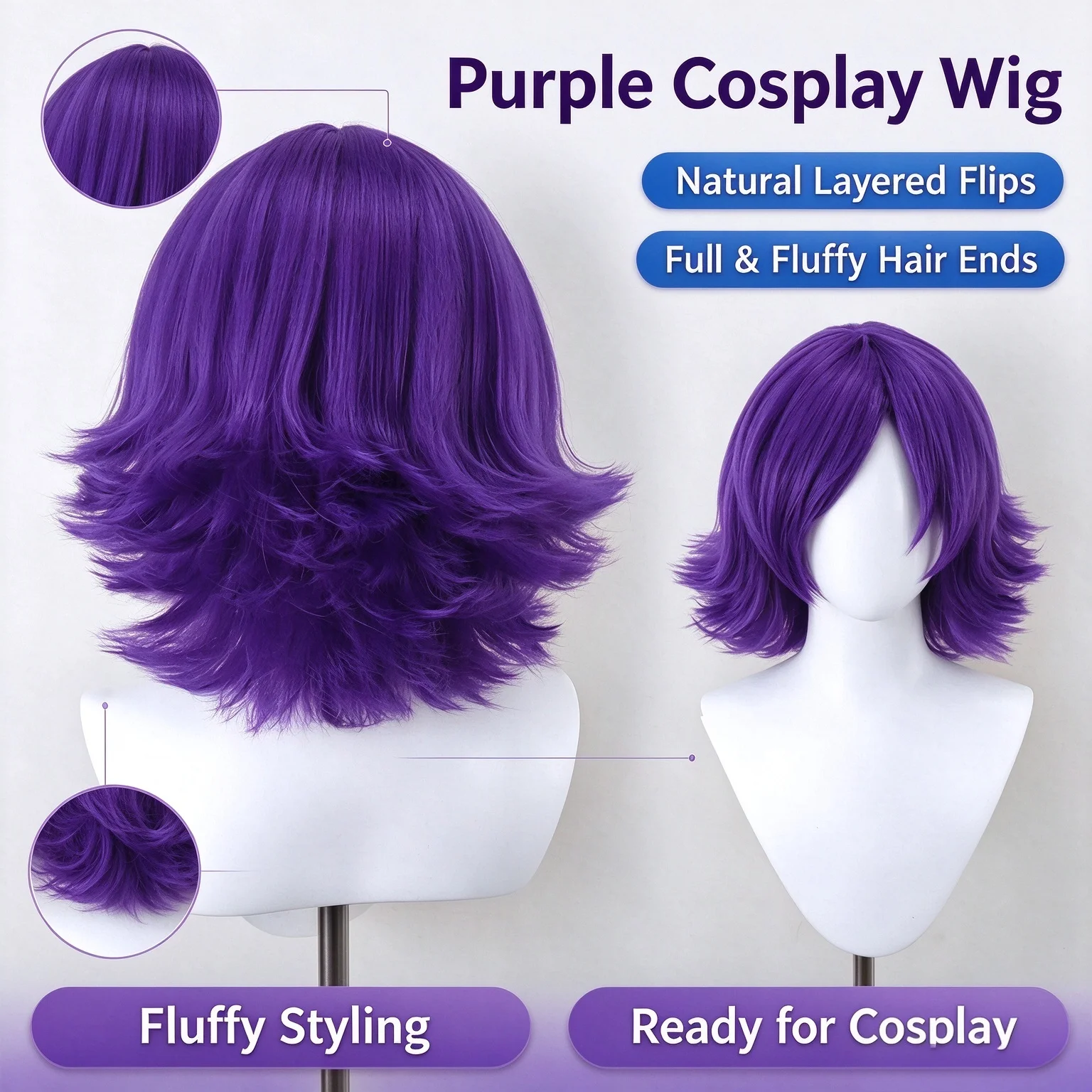 Murder Drones Uzi Doorman Cosplay Wig Layered Flipped Purple Wig Heat Resistant For Comic Con Halloween Carnival Women Roleplay